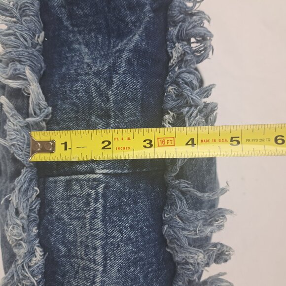 YAALI Denim Distressed Frayed Shoulder Tote Bag - Picture 15 of 16